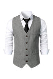 Black Single Breasted  V Neck Men's Retro Casual Vest