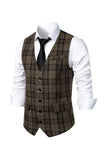 Dark Brown Striped Single Breasted Men's Retro Suit Vest