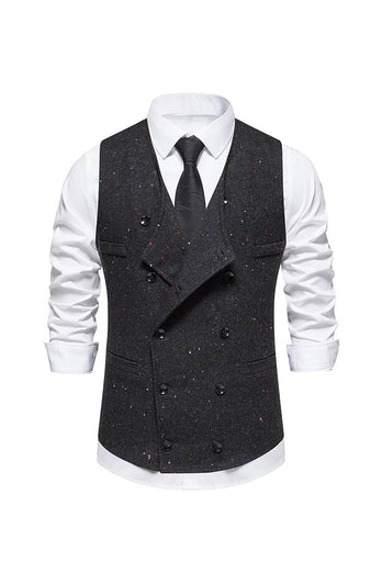 Black Retro Double Breasted Shawl Lapel Men's Suit Vest