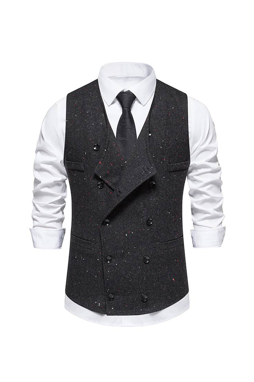 Black Retro Double Breasted Shawl Lapel Men's Suit Vest