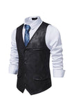 Brown V-Neck Suede Single-Breasted Men's Casual Vest