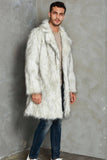 White Notched Lapel Long Faux Fur Men Coat