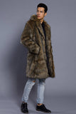 Brown Lapel Neck Long Men Faux Fur Coat