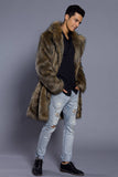 Brown Lapel Neck Long Men Faux Fur Coat