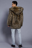 Brown Open Front Lapel Neck Long Faux Fur Men Coat