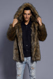 Brown Open Front Lapel Neck Long Faux Fur Men Coat