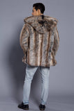 Brown Open Front Lapel Neck Long Faux Fur Men Coat