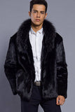 Black Lapel Neck Cropped Faux Fur Men Coat