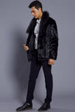 Black Lapel Neck Cropped Faux Fur Men Coat