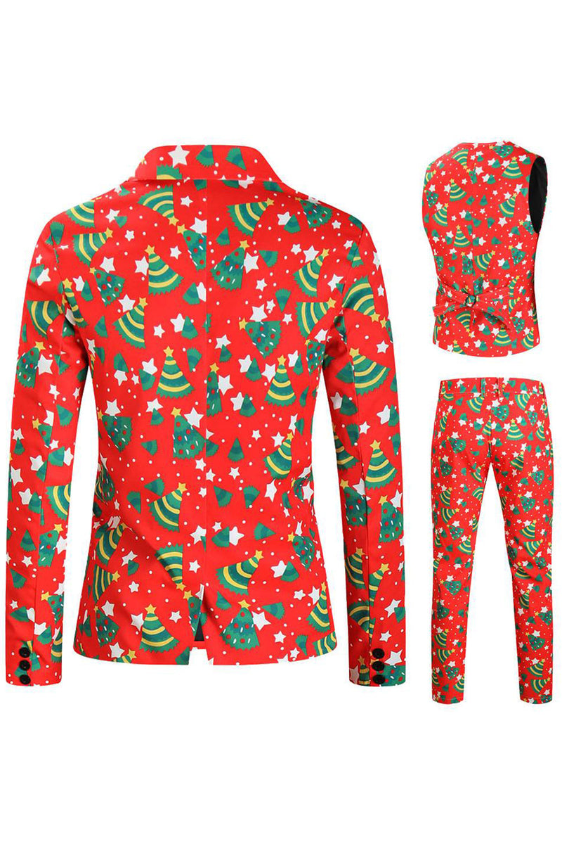 Load image into Gallery viewer, Men&#39;s Christmas Printed Red 3-Piece One Button Party Suits