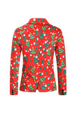 Men's Christmas Printed Red 3-Piece One Button Party Suits