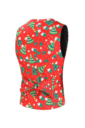 Men's Christmas Printed Red 3-Piece One Button Party Suits
