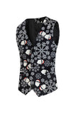 Men's Black Christmas Printed 3-Piece One Button Party Suits