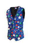 Men's Blue Christmas Printed 3-Piece One Button Party Suits