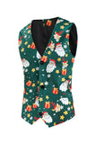 Men's Green Christmas Printed 3-Piece One Button Party Suits