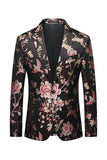 Black Flower Jacquard Notched Lapel Men Blazer