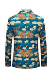 Blue Crane Jacquard Notched Lapel Men Blazer