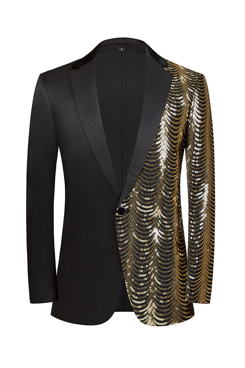 Load image into Gallery viewer, Sparkly Black and Golden Sequins Patchwork Men Blazer