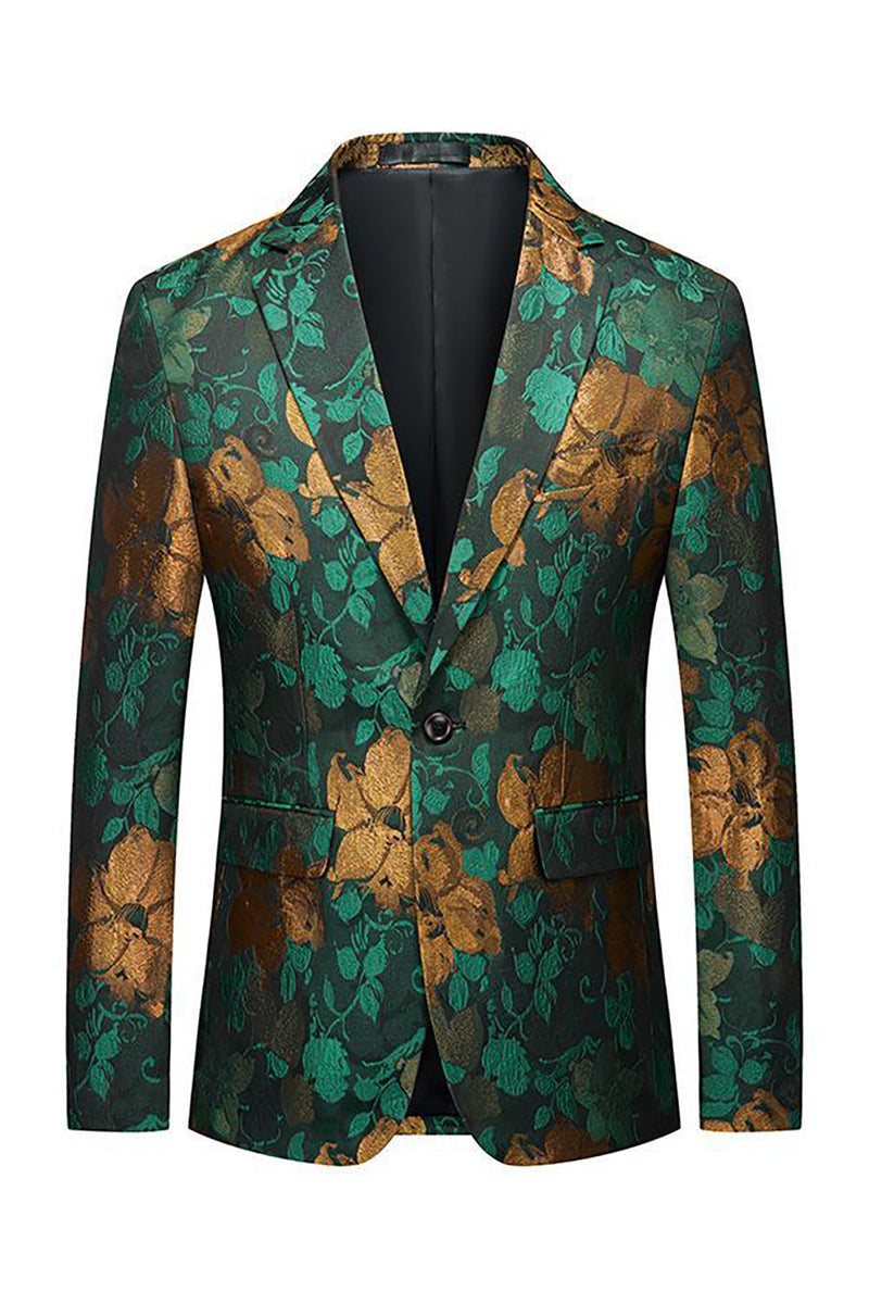 Load image into Gallery viewer, Green Jacquard Notched Lapel Men&#39;s Prom Blazer