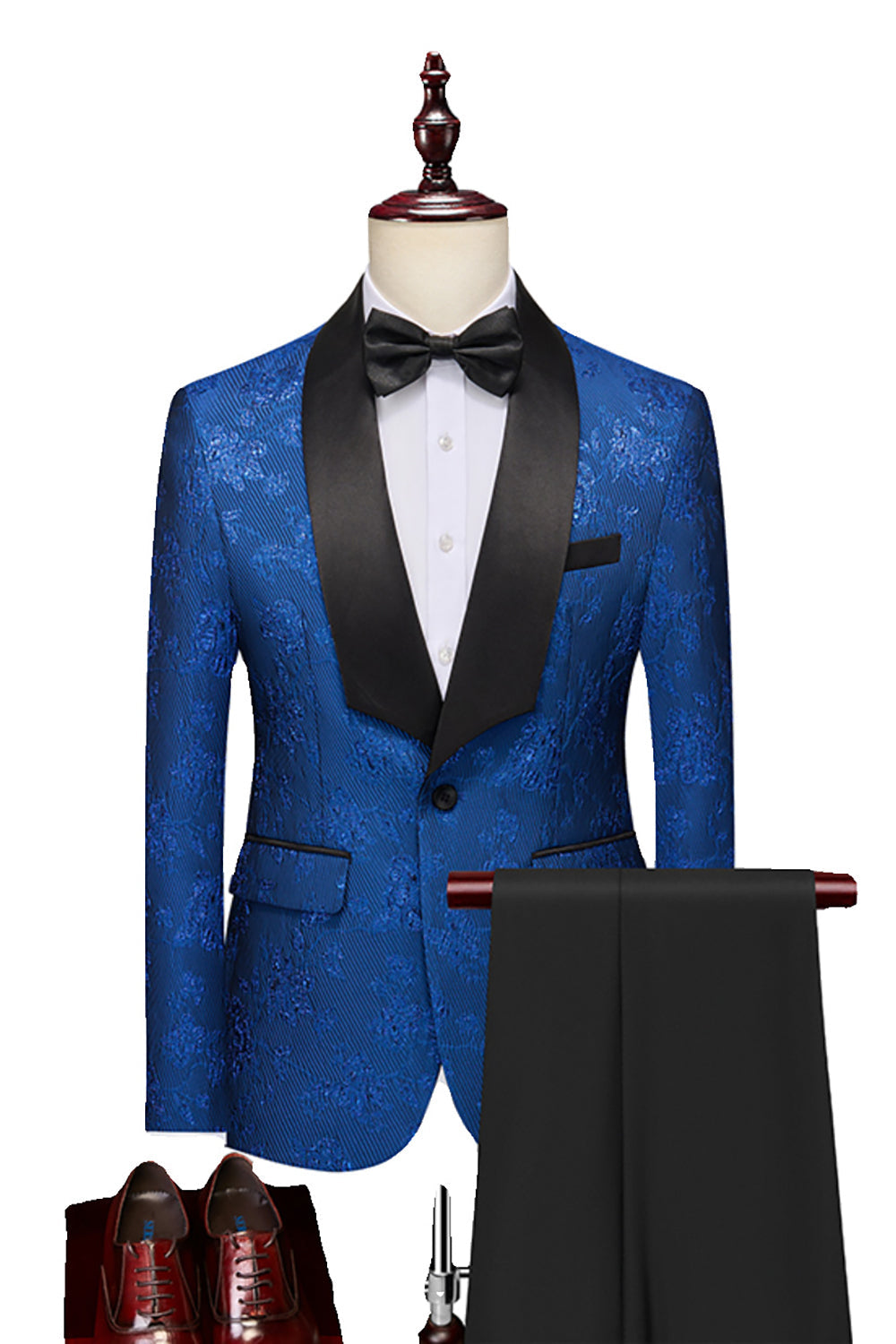 Royal Blue Shawl Lapel Jacquard 2 Pieces Men Suits