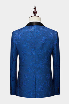 Royal Blue Shawl Lapel Jacquard 2 Pieces Men Suits