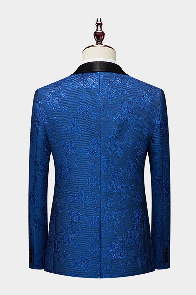 Load image into Gallery viewer, Royal Blue Shawl Lapel Jacquard 2 Pieces Men Suits