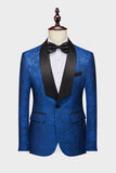 Royal Blue Shawl Lapel Jacquard 2 Pieces Men Suits