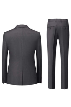 Black Grey 3 Piece Peak Lapel One Button Men's Suits