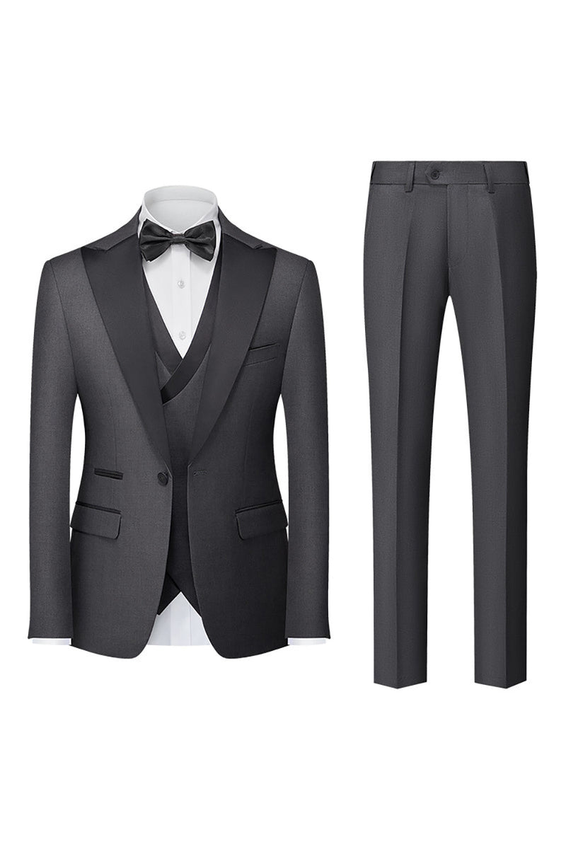 Load image into Gallery viewer, Black 3-Piece One Button Prom Suits