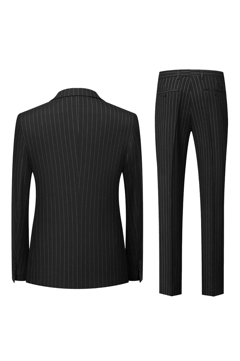 Load image into Gallery viewer, Navy Pinstriped Peak Lapel 3 Piece Men&#39;s Formal Suits