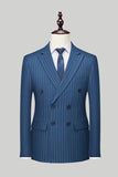 Navy Pinstriped Peak Lapel 2 Piece Men's Formal Suits