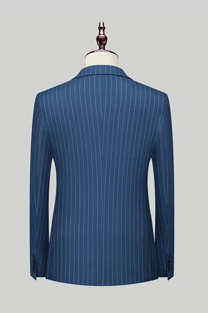 Load image into Gallery viewer, Navy Pinstriped Peak Lapel 3 Piece Men&#39;s Formal Suits