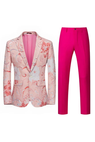 Light Pink Jacquard 2 Piece Notched Lapel  Men's Prom Suits