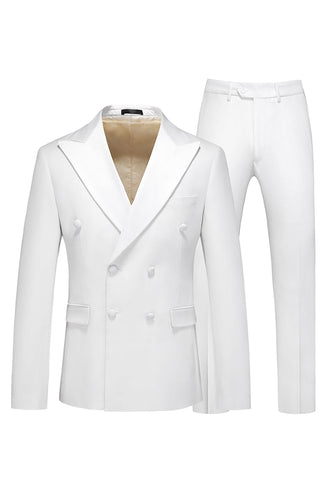 White Double Breasted 2 Piece Lapel Men's Formal Suits