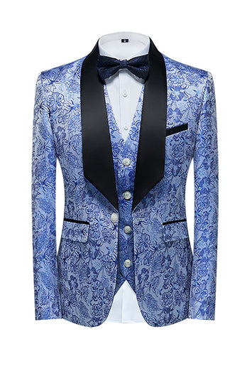 Light Blue Lapel Jacquard 3 Piece Men's Prom Suits