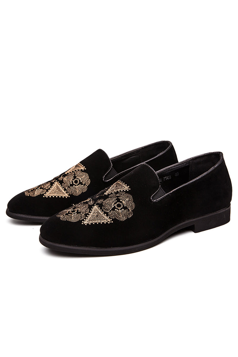 Load image into Gallery viewer, Black Embroidery Slip-On Party Men&#39;s Shoes
