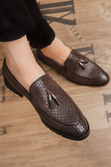 Brown Leather Slip-On Fringe Men's Shoes