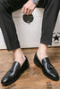 Load image into Gallery viewer, Black Leather Fringe Slip-On Men&#39;s Shoes