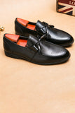 Black Leather Slip-On Fringe Men's Shoes