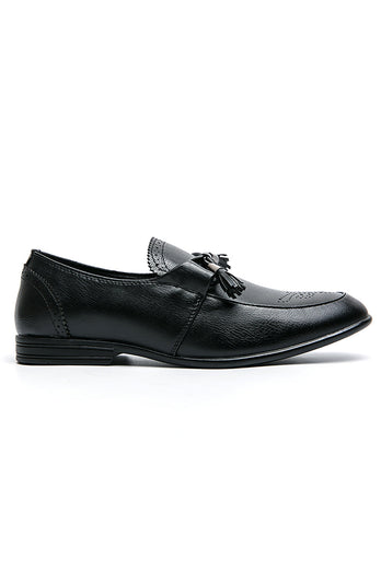 Black Leather Slip-On Fringe Men's Shoes