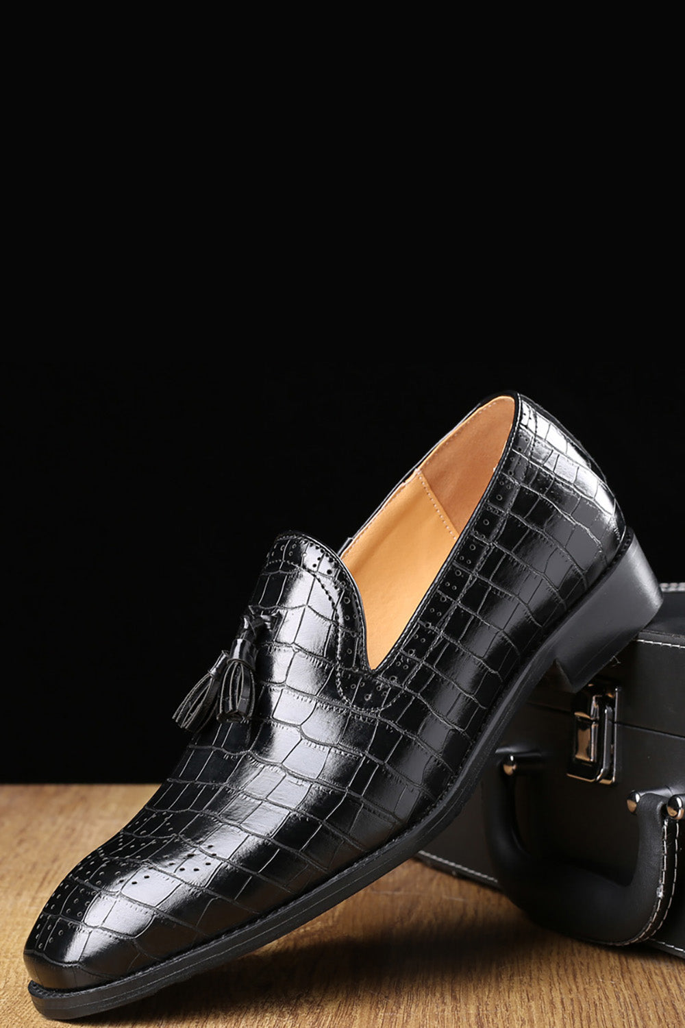 Black Slip-On Fringe Men's Party Shoes