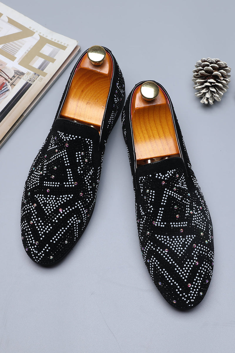 Load image into Gallery viewer, Black Beaded Slip-On Party Men&#39;s Shoes