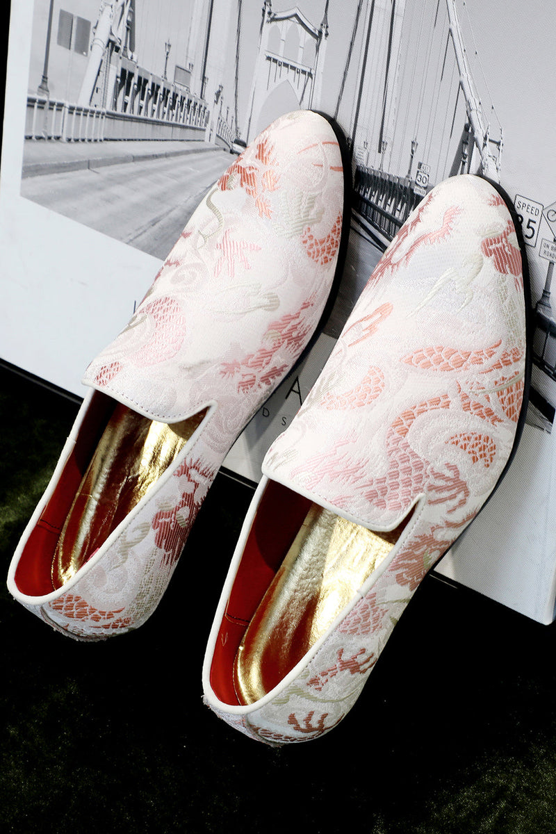 Load image into Gallery viewer, Pink Jacquard Slip-On Men&#39;s Shoes