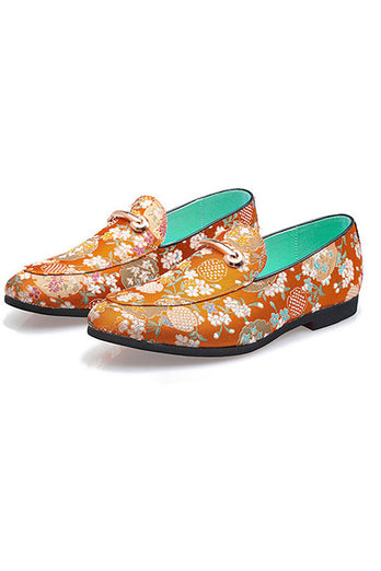 Yellow Jacquard Slip-On Men's Party Shoes