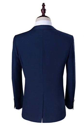 Navy Blue 3 Pieces Slim Fit Casual Tuxedo Suits