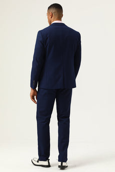 3 Pieces Navy Blue Slim Fit Casual Tuxedo Suits