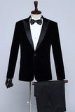 Black Velvet Peaked Lapel Tuxedo Blazer