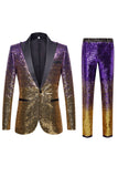 Ombre Sequins Purple Men's 2 Piece Slim Fit Notched Lapel Graduation Suits