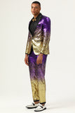 Men's 2 Piece Ombre Sequins Purple Slim Fit Notched Lapel Prom Suits