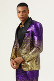 Men's 2 Piece Ombre Sequins Purple Slim Fit Notched Lapel Prom Suits